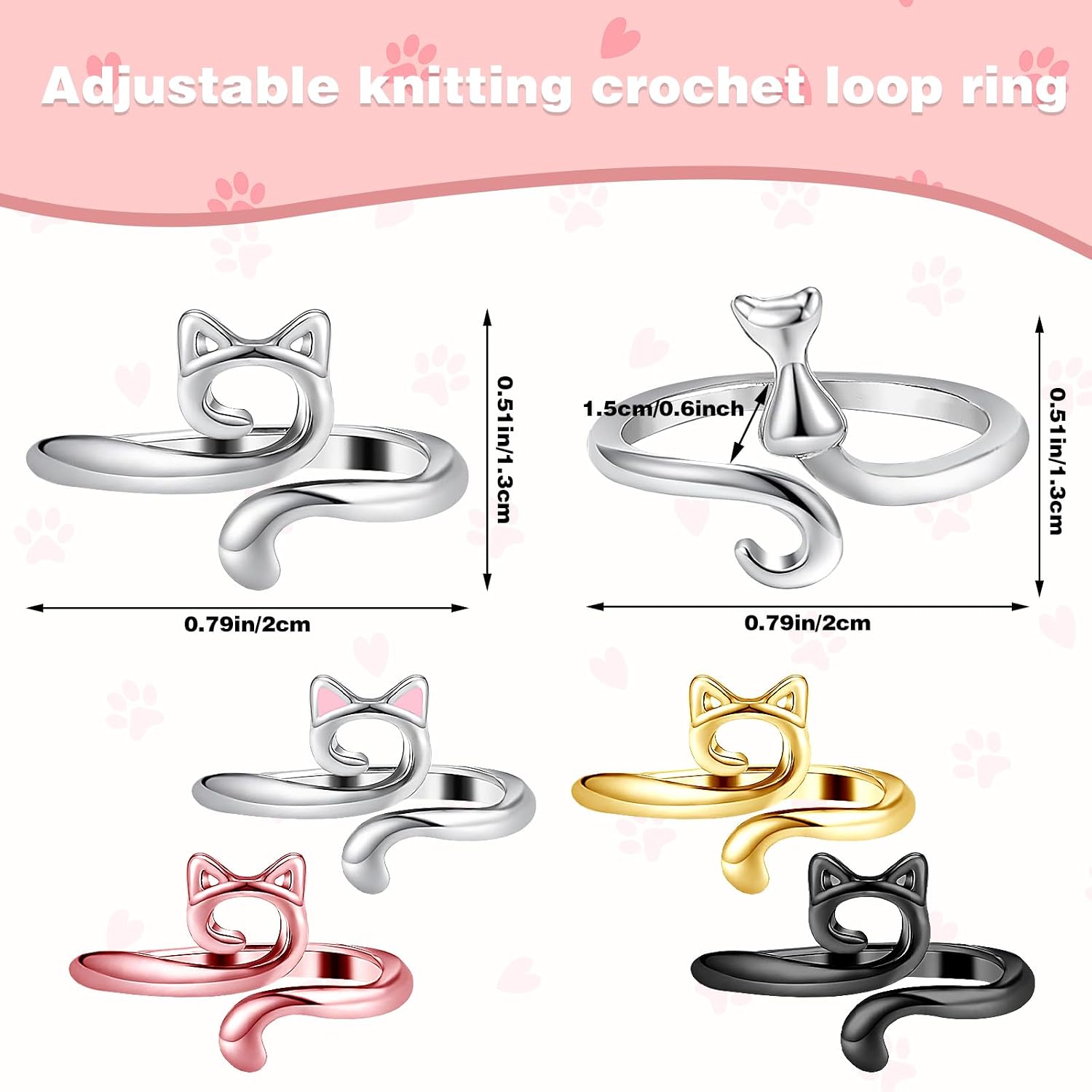 Adjustable Crochet Finger Rings — 6 Pieces, Metal Yarn Guides