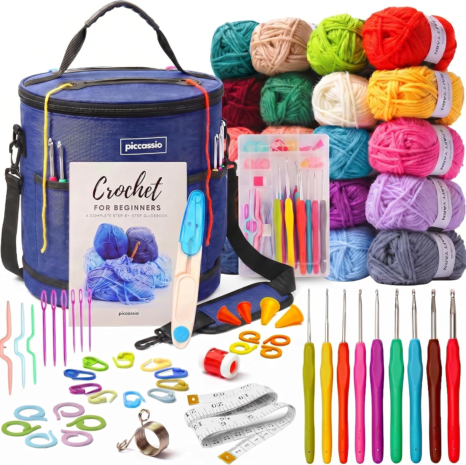 Crochet Starter Kit — 20 Yarn Colours with Hooks and Guide Book