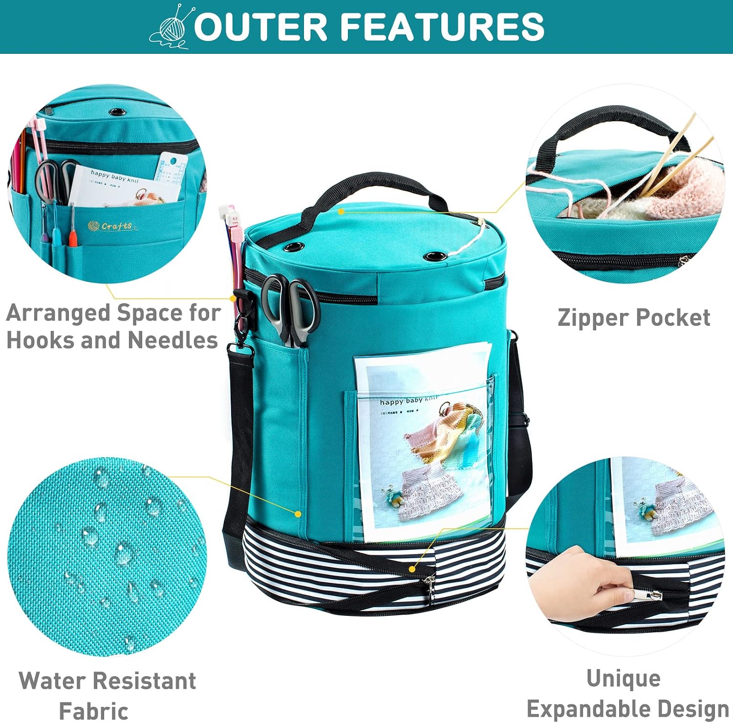 Expandable Yarn Storage Tote with Zip Closure