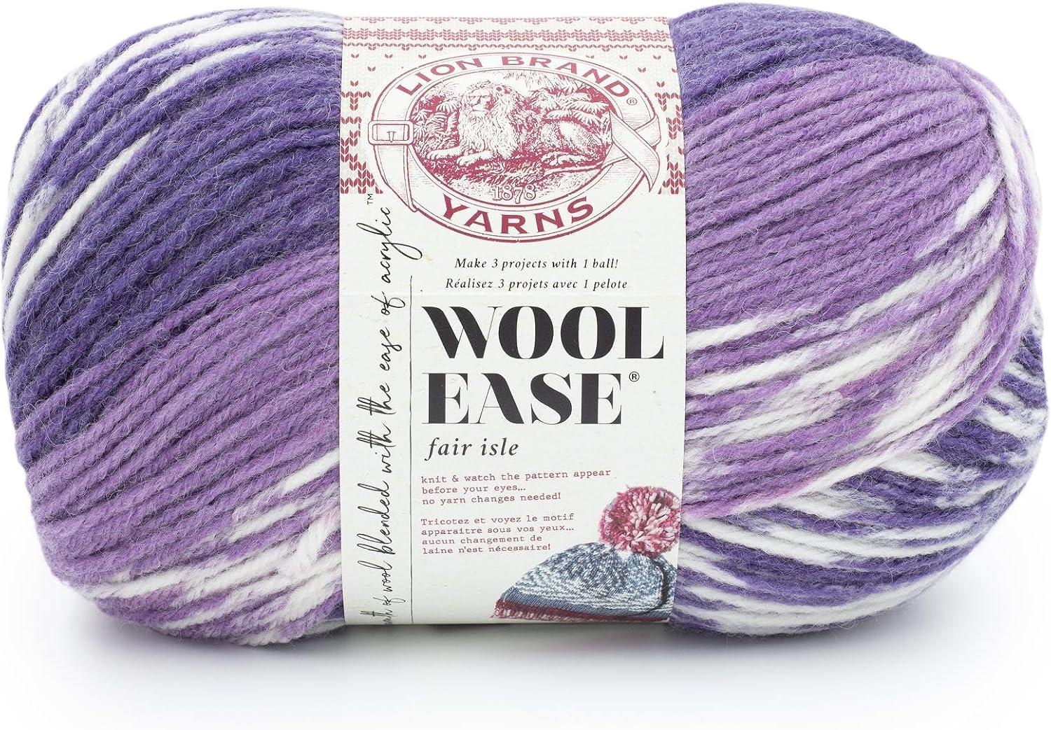 Fair Isle Wool Blend Yarn — Worsted Weight, Thistle and Orchid
