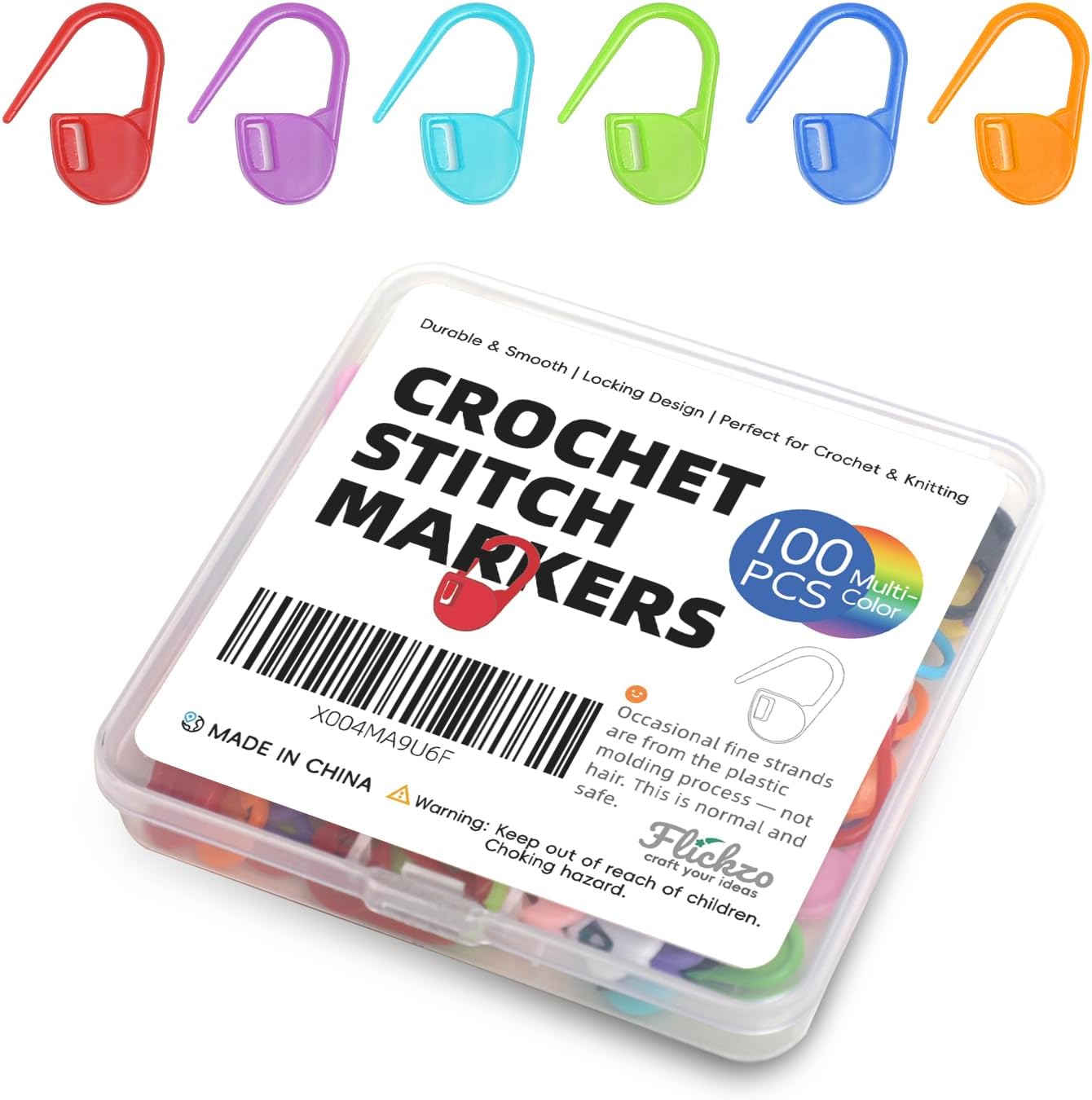 Locking Stitch Markers — 100 Pieces with Storage Case