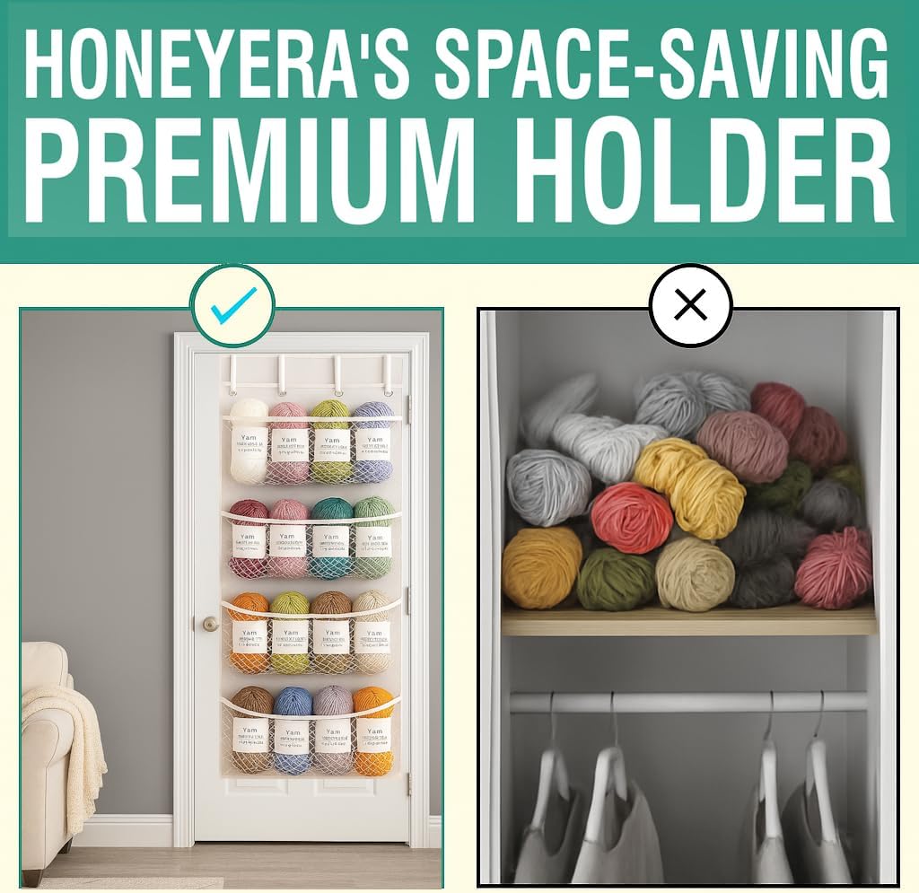 Over-Door Yarn Organiser with 4 Clear Mesh Compartments