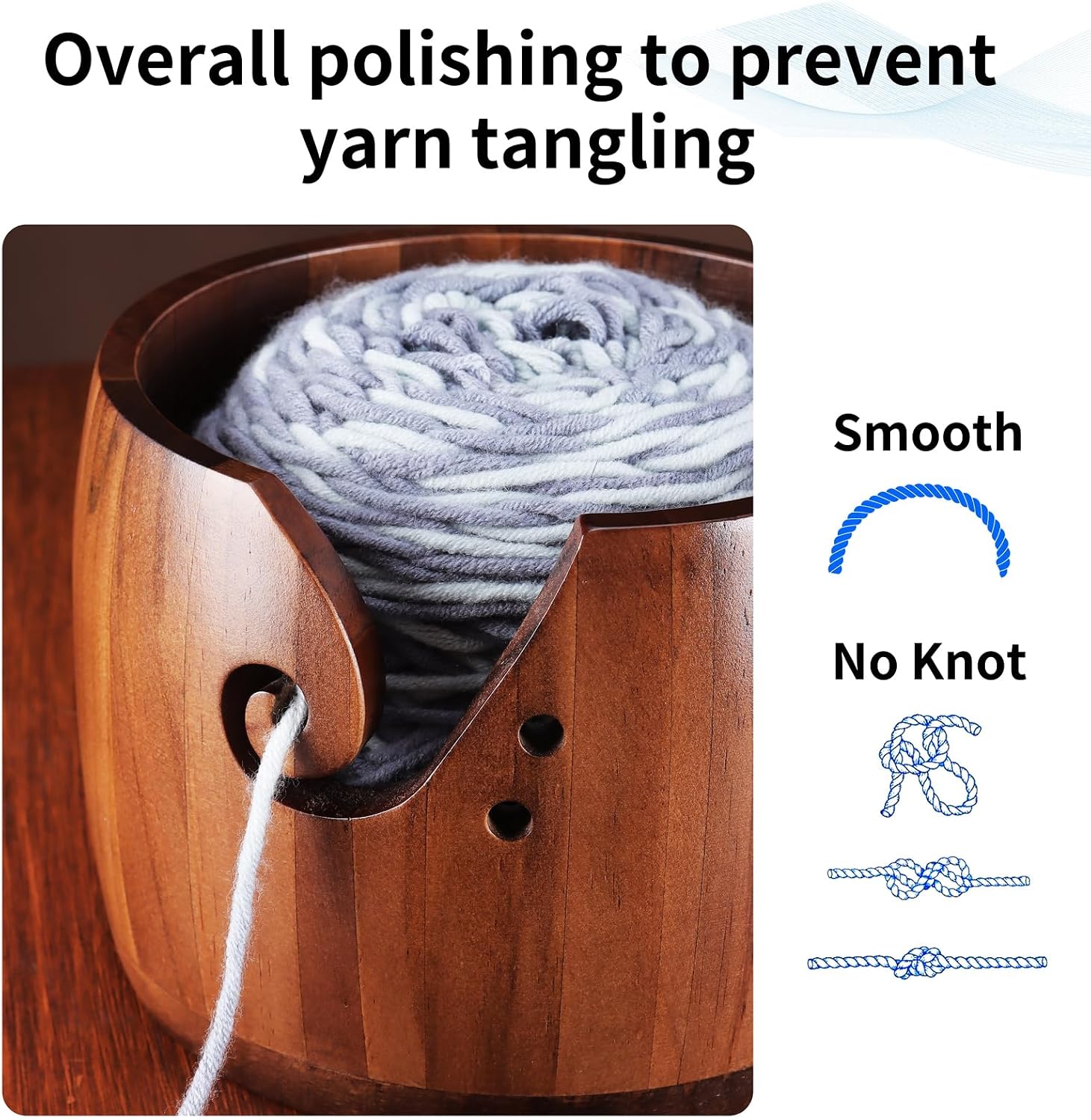 Wooden Yarn Bowl with Lid — 7 x 5 Inch