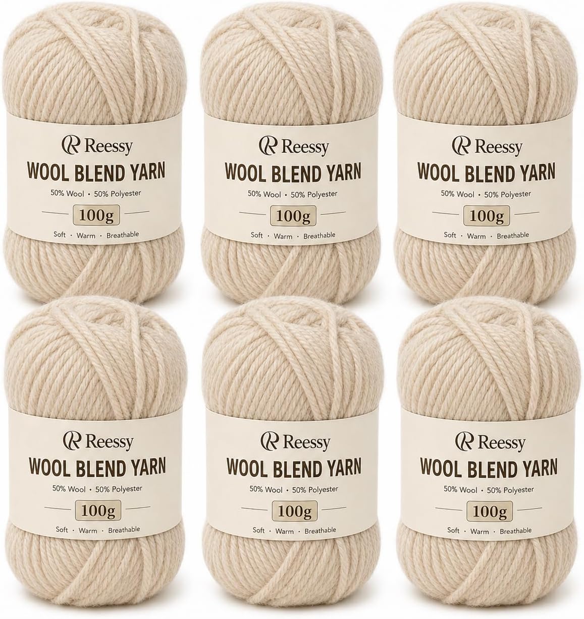 Wool Blend Yarn — 6 Skeins, 100 g Each, Medium Weight